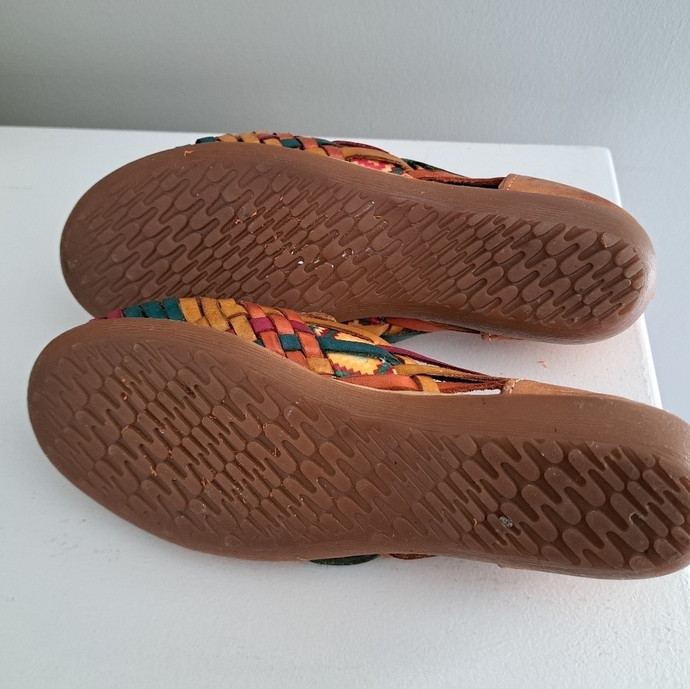 Artesanias Lupita Leather Wedge slip on Shoes sandals AZTEC Southwestern Artsy 6 - Picture 3 of 11